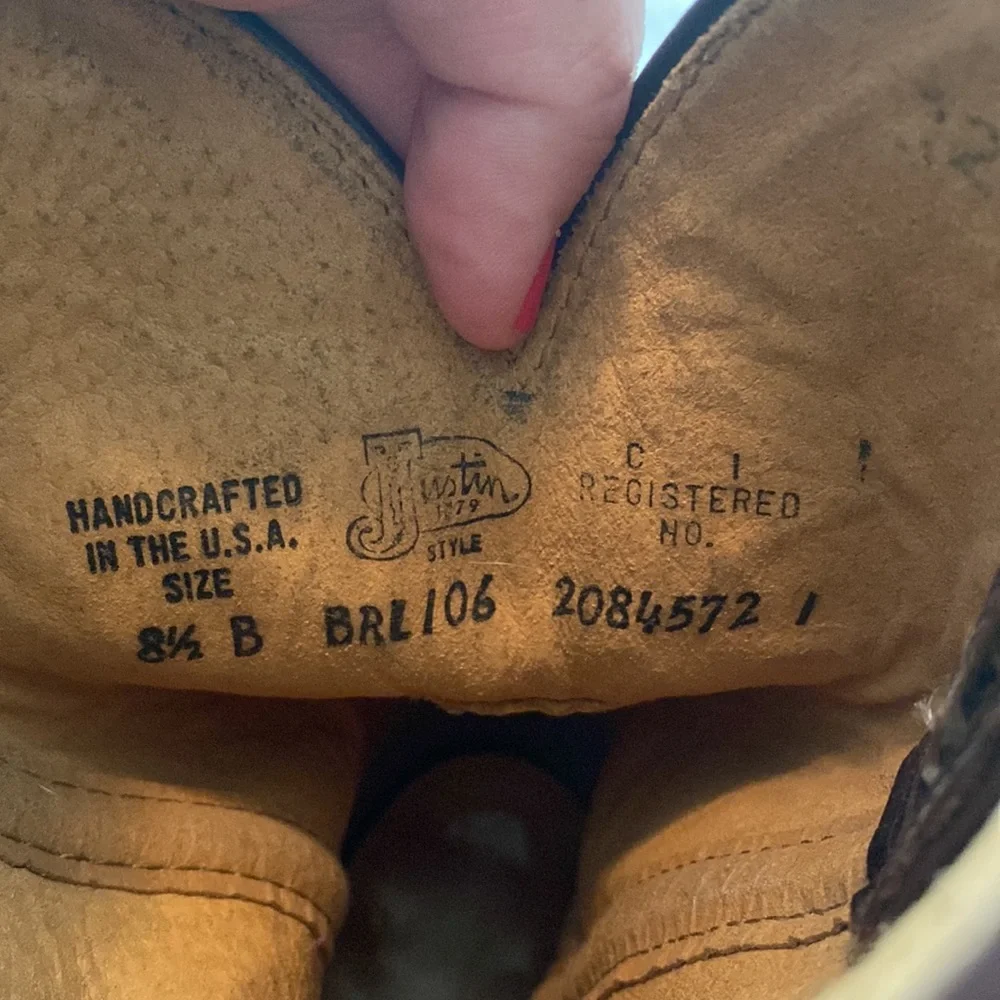 Justin’s dark brown cowboy boots stitching white blue teal matte and shiny - Picture 5 of 7